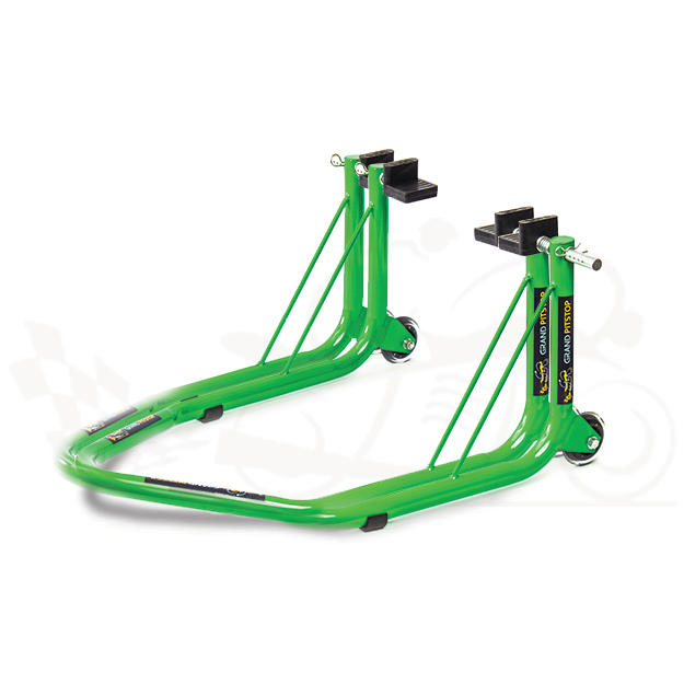 Non-Dismantlable Rear Paddock Stand With Skate Wheels (upto 350 kg) - Green