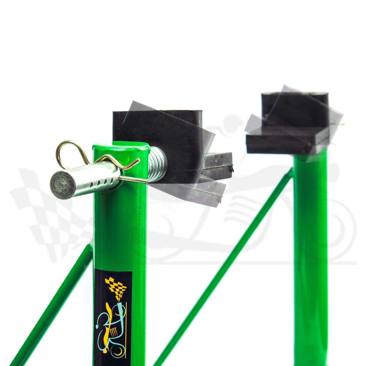 Non-Dismantlable Rear Paddock Stand With Skate Wheels (upto 350 kg) - Green