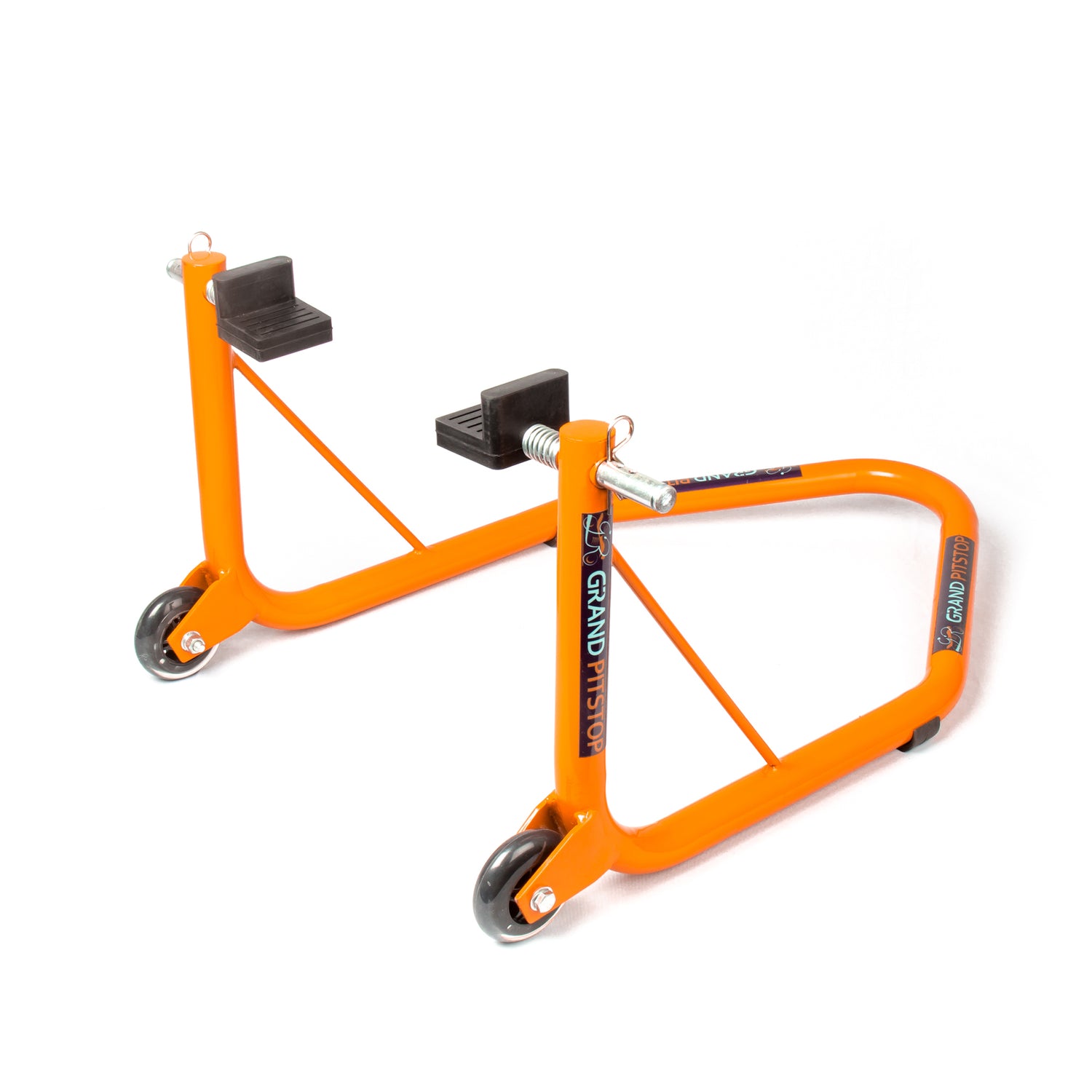 Non-Dismantlable Rear Paddock Stand With Skate Wheels (upto 350 kg) - Orange
