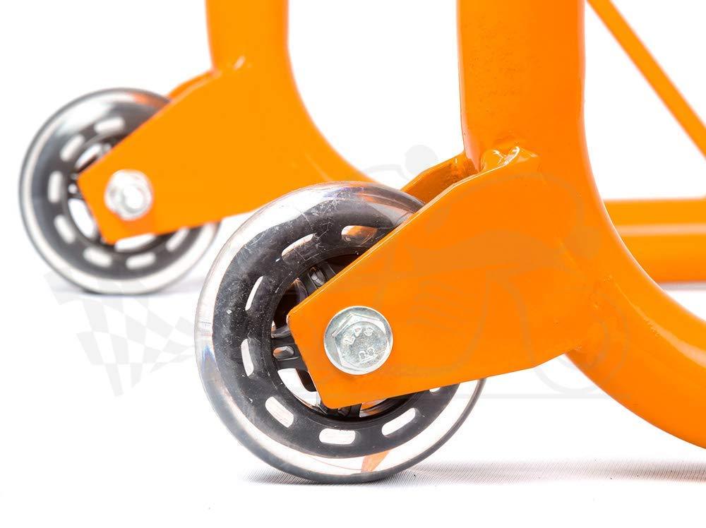 Non-Dismantlable Rear Paddock Stand With Skate Wheels (upto 350 kg) - Orange