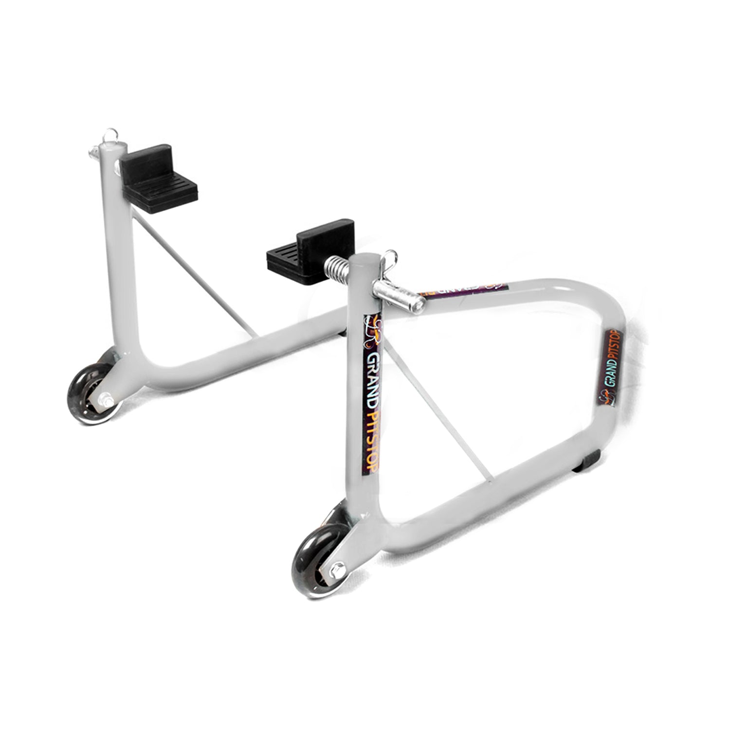 Non-Dismantlable Rear Paddock Stand With Skate Wheels (upto 350 kg) - Silver