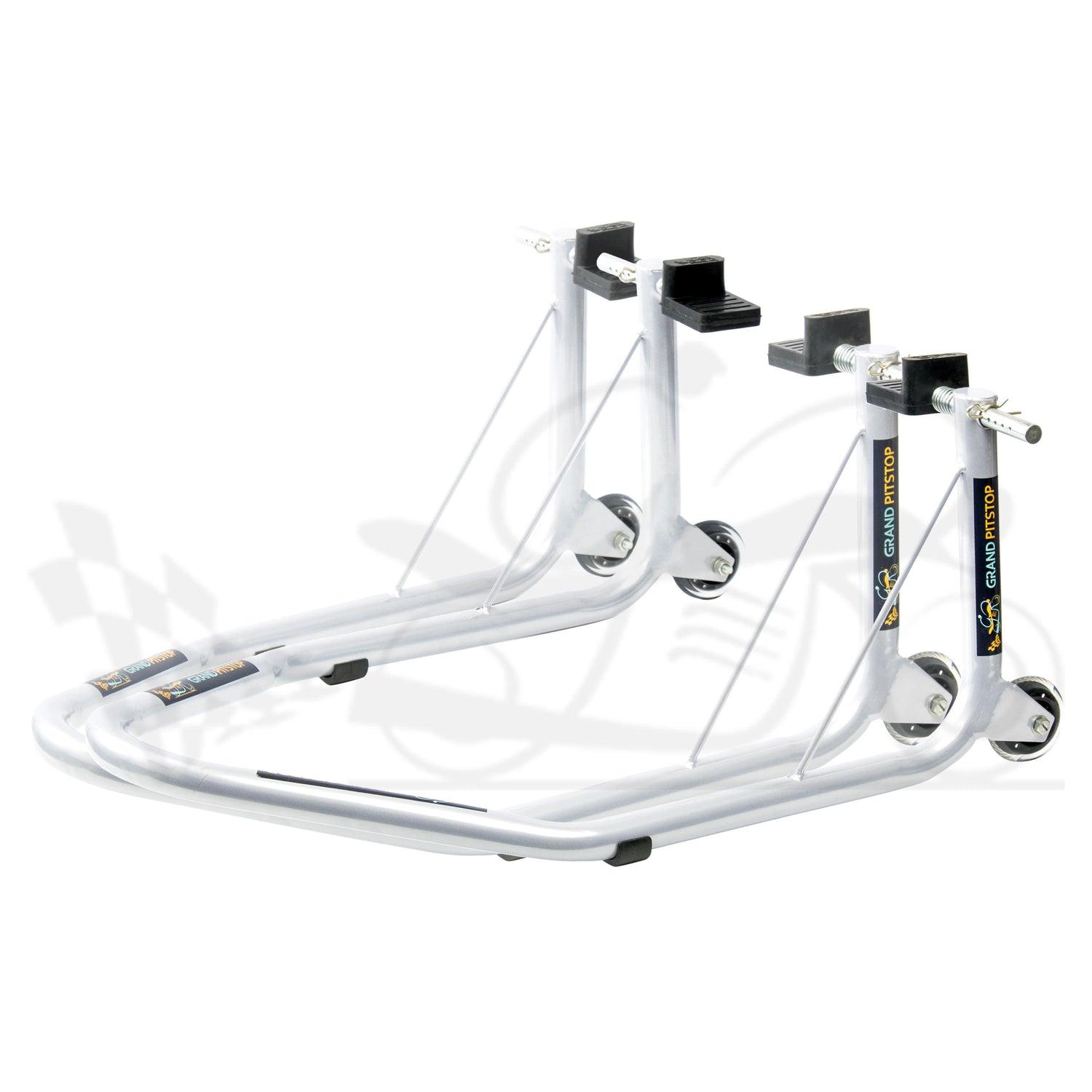 Non-Dismantlable Rear Paddock Stand With Skate Wheels (upto 350 kg) - Silver