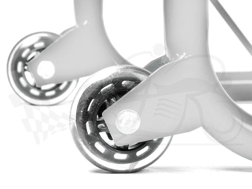 Non-Dismantlable Rear Paddock Stand With Skate Wheels (upto 350 kg) - Silver