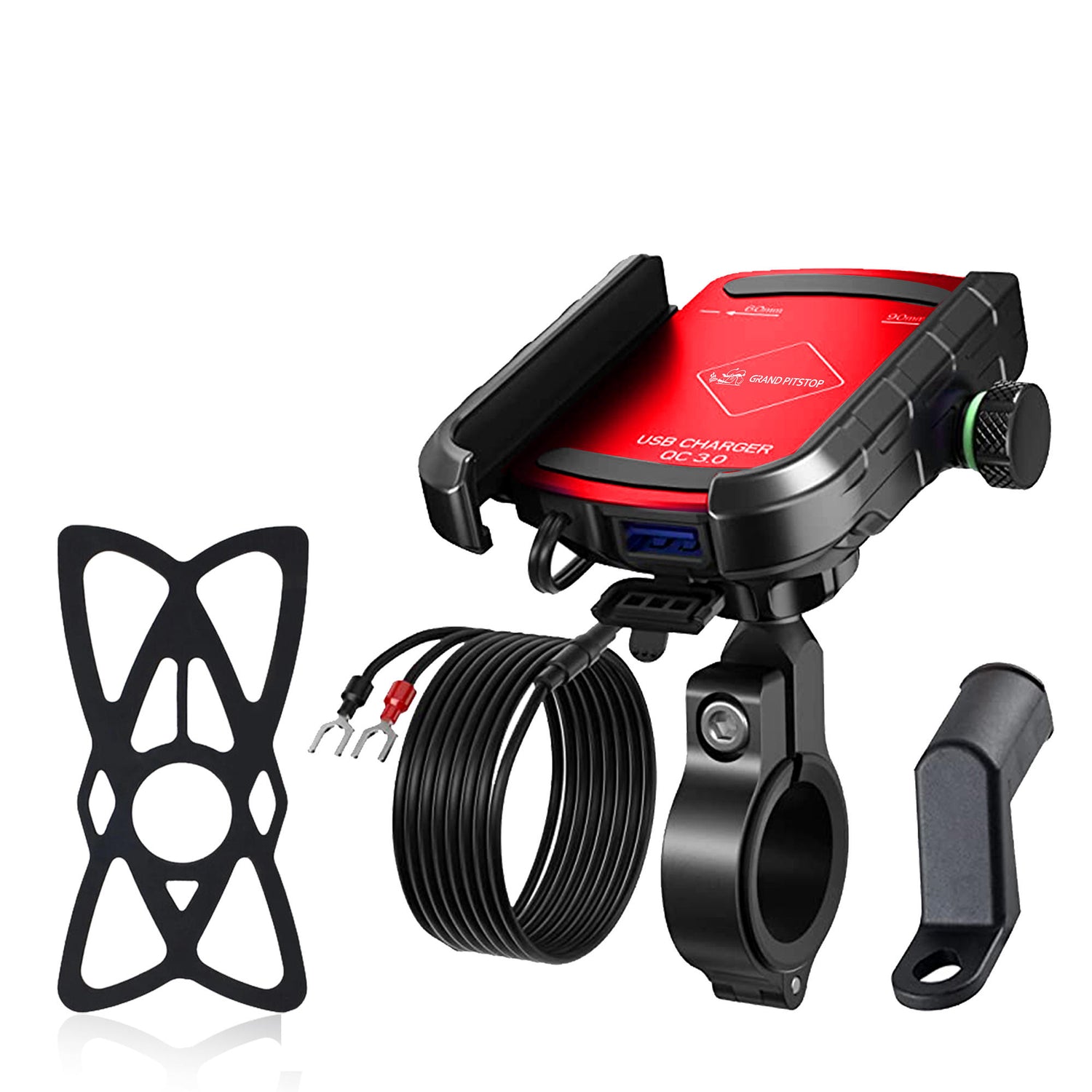 Jaw Grip Aluminium Mobile Holder with Charger - Red