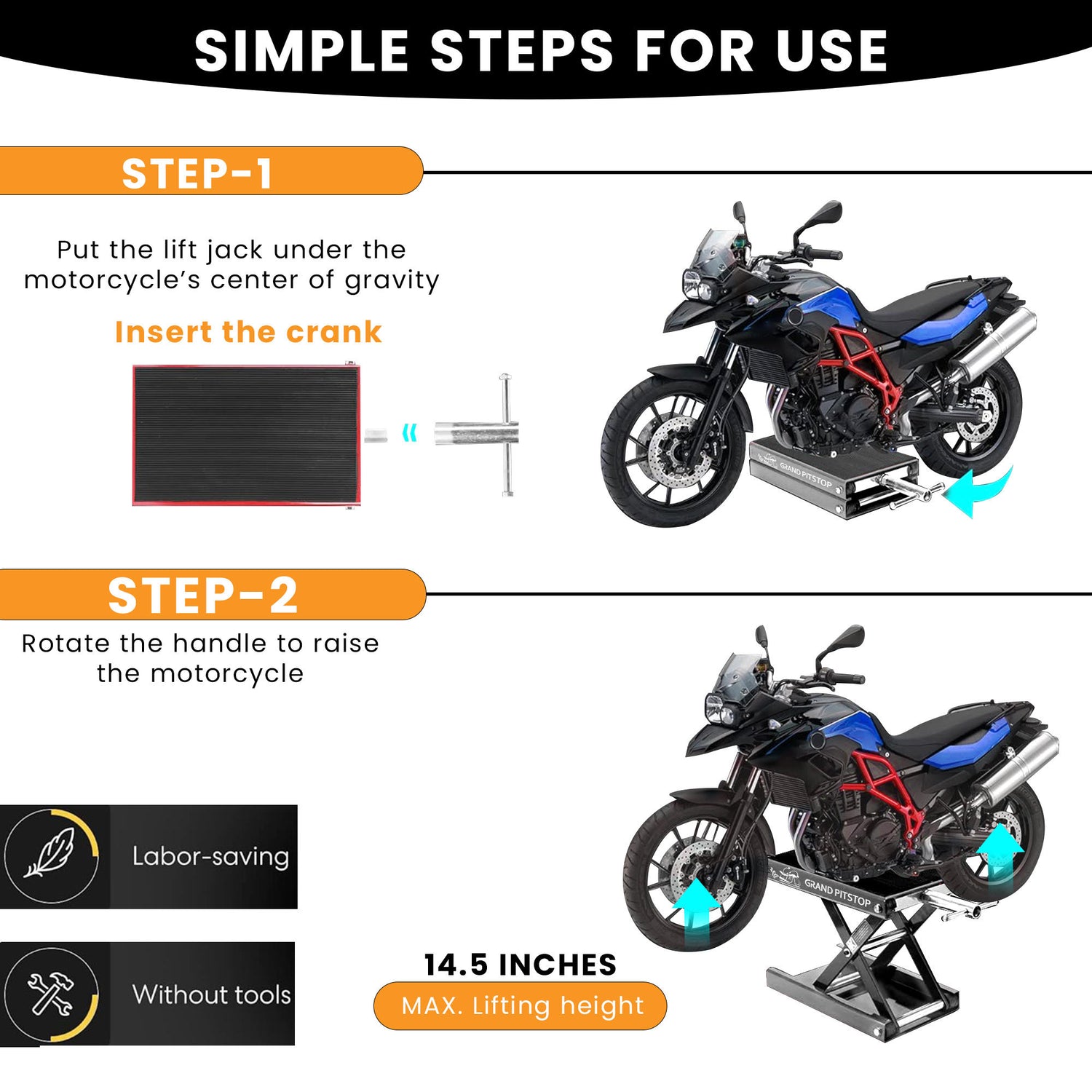 Motorcycle Scissor Jack for Cruiser, Dirt Bike, Sports Bike ATV