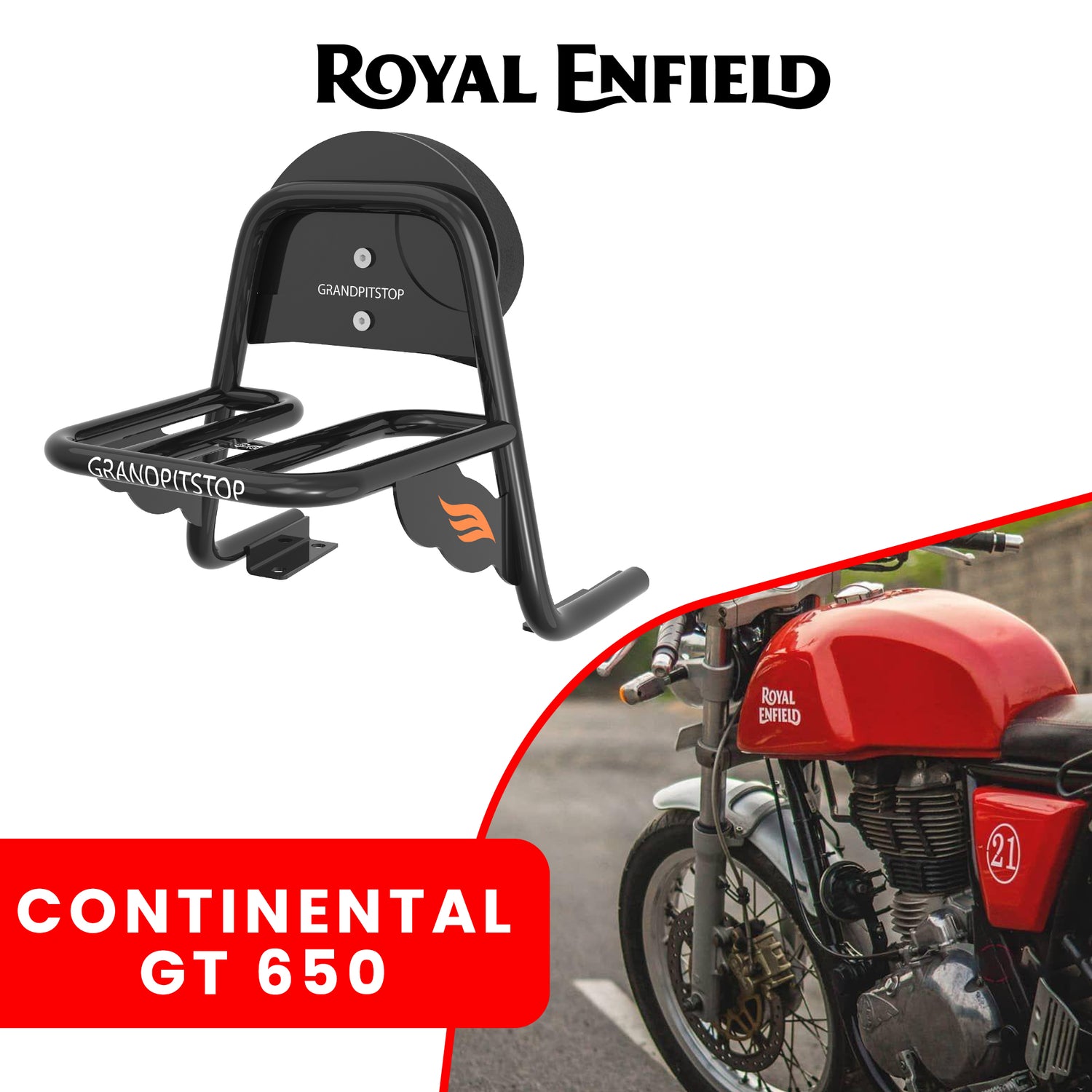 Toprack with Backrest & Parcel Shelf for Royal Enfield Continental GT(2018-2023) - Black