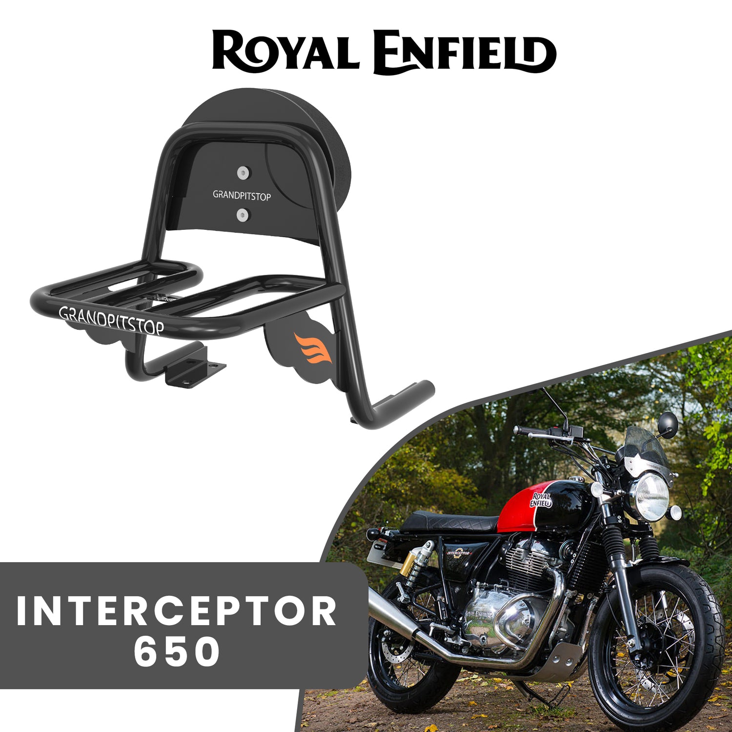 Toprack with Backrest & Parcel Shelf for Royal Enfield Interceptor - Black