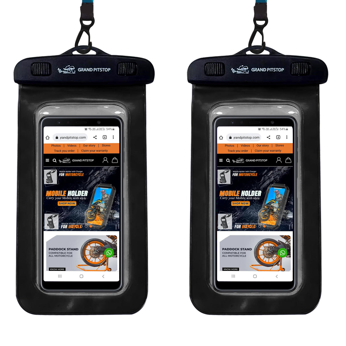 Universal Waterproof Mobile Pouch (Pack of 2) for phones up to 7.0 inches - Black