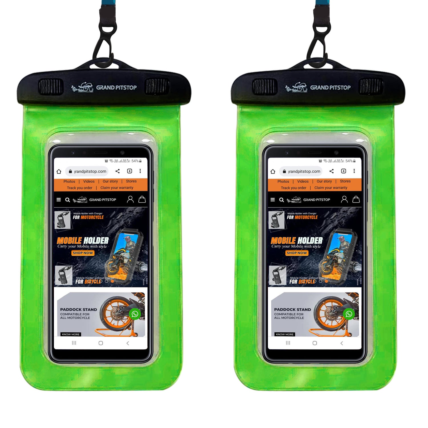 Universal Waterproof Mobile Pouch (Pack of 2) for phones up to 7.0 inches - Green