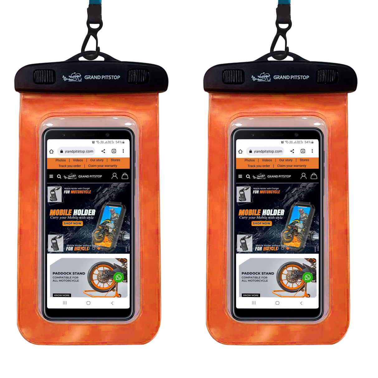 Universal Waterproof Mobile Pouch (Pack of 2) for phones up to 7.0 inches - Orange