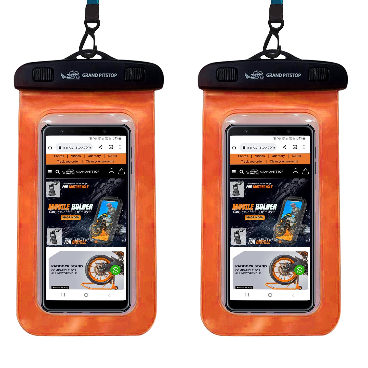 Universal Waterproof Mobile Pouch (Pack of 2) for phones up to 7.0 inches - Orange