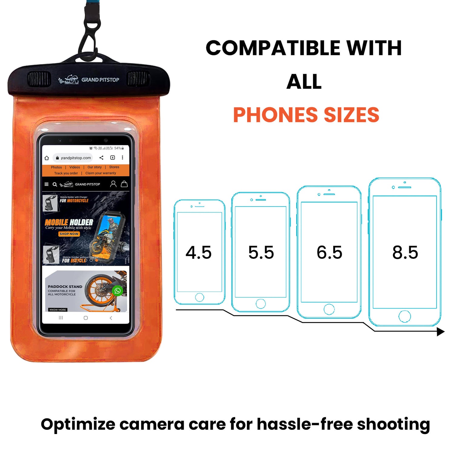 Universal Waterproof Mobile Pouch (Pack of 2) for phones up to 7.0 inches - Orange