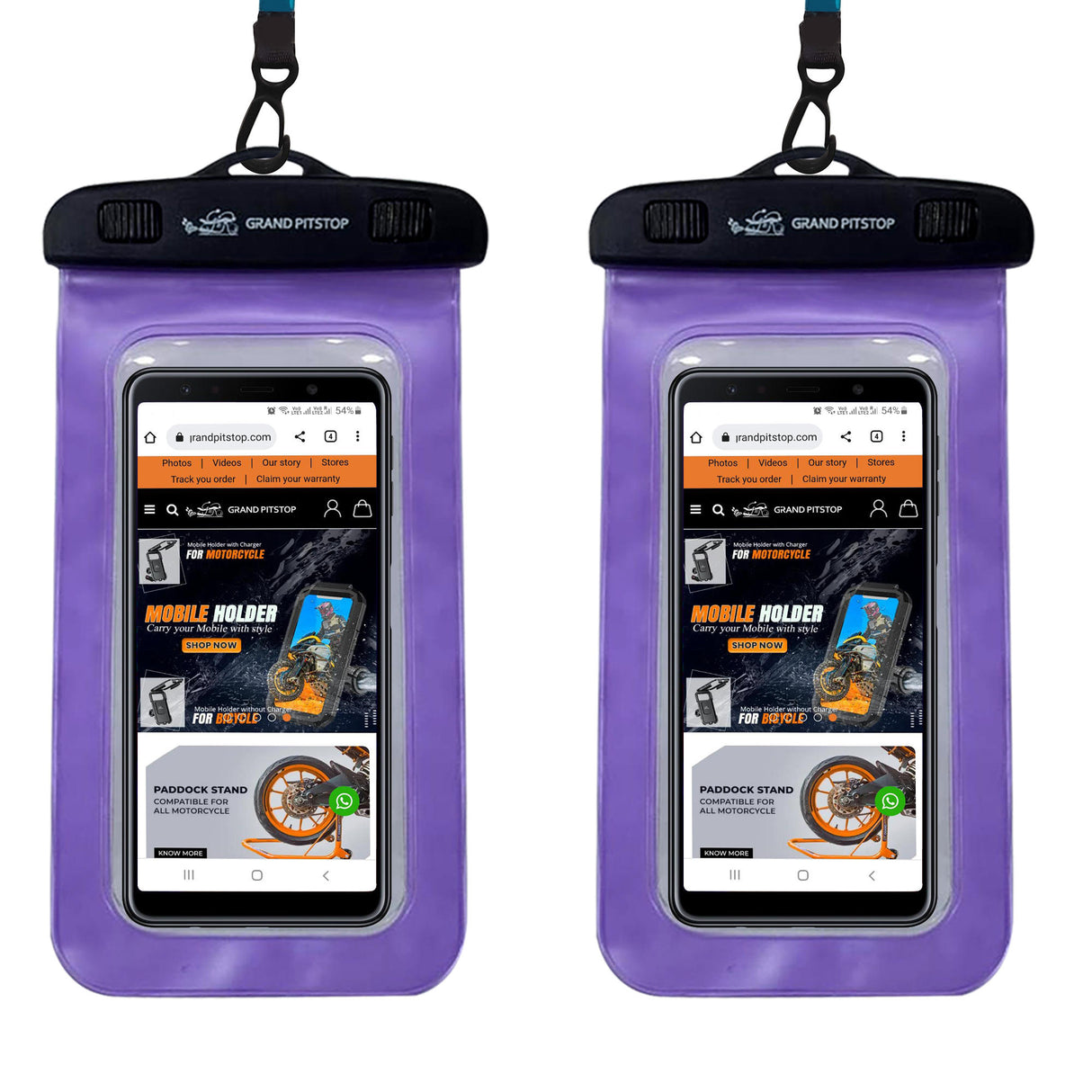 Universal Waterproof Mobile Pouch (Pack of 2) for phones up to 7.0 inches - Purple