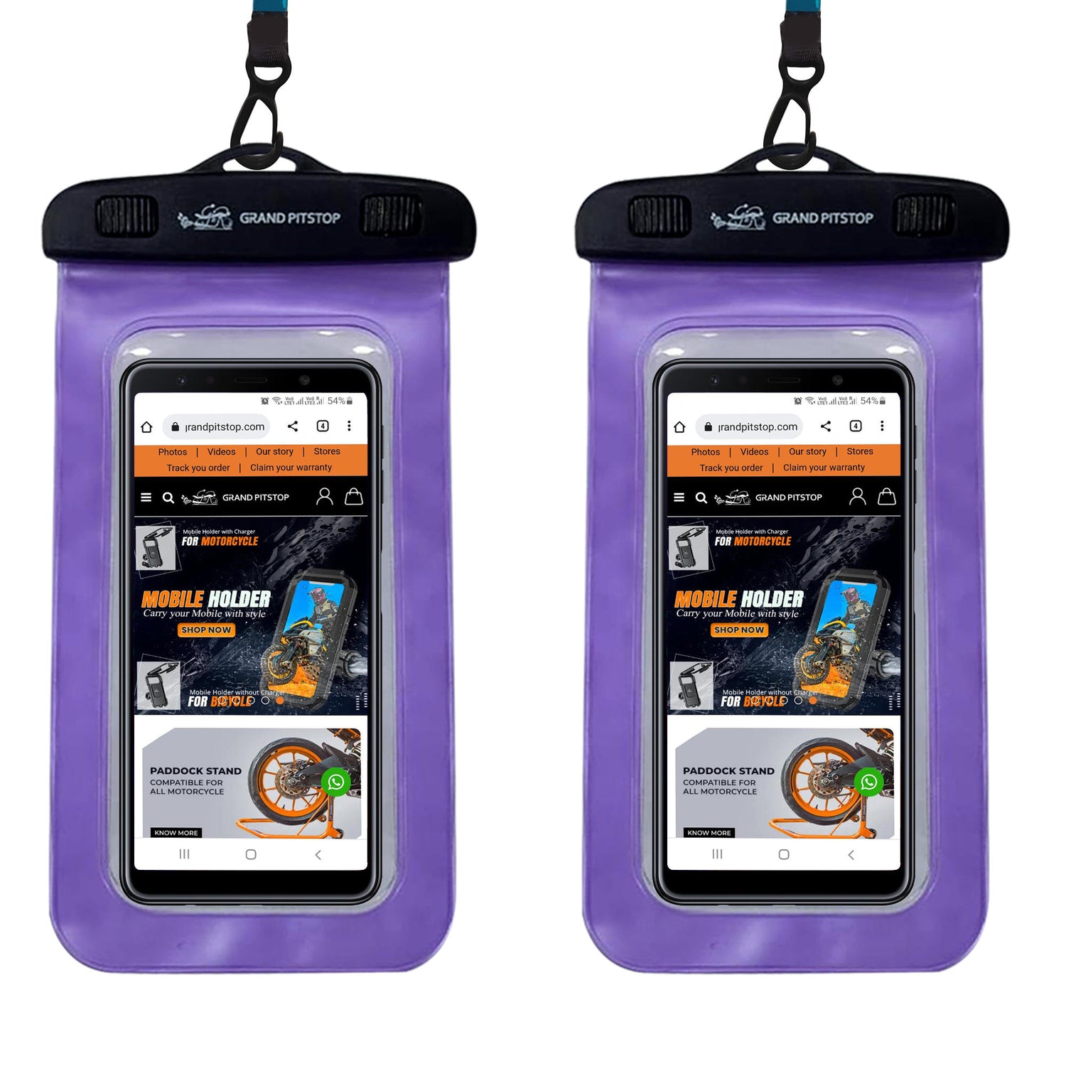 Universal Waterproof Mobile Pouch (Pack of 2) for phones up to 7.0 inches - Purple