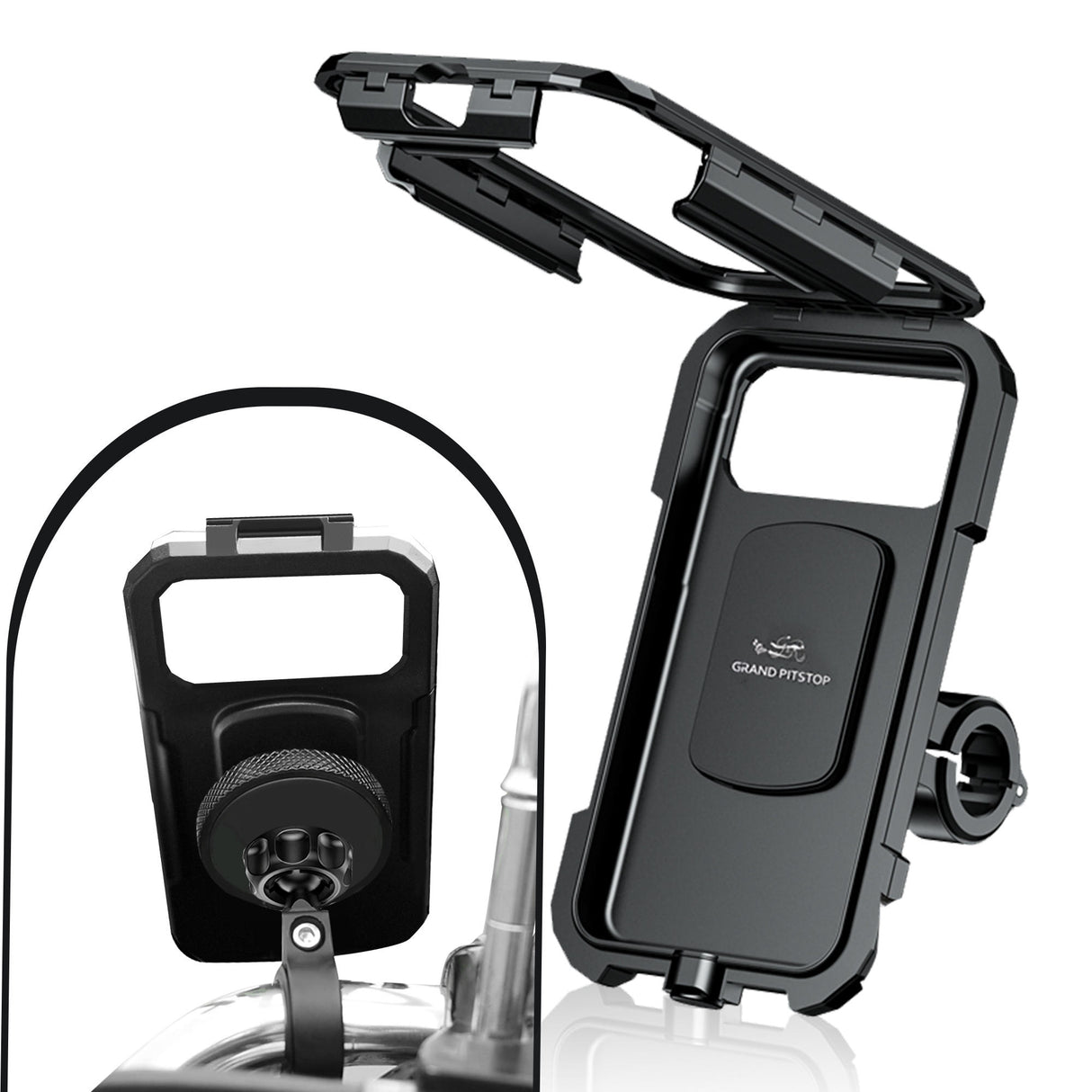 Waterproof Mobile Holder with Vibration Dampener Handlebar Mount - Black