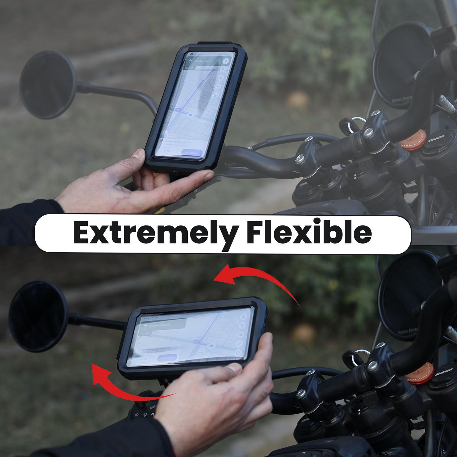 Waterproof Mobile Holder with Vibration Dampener Handlebar Mount - Black