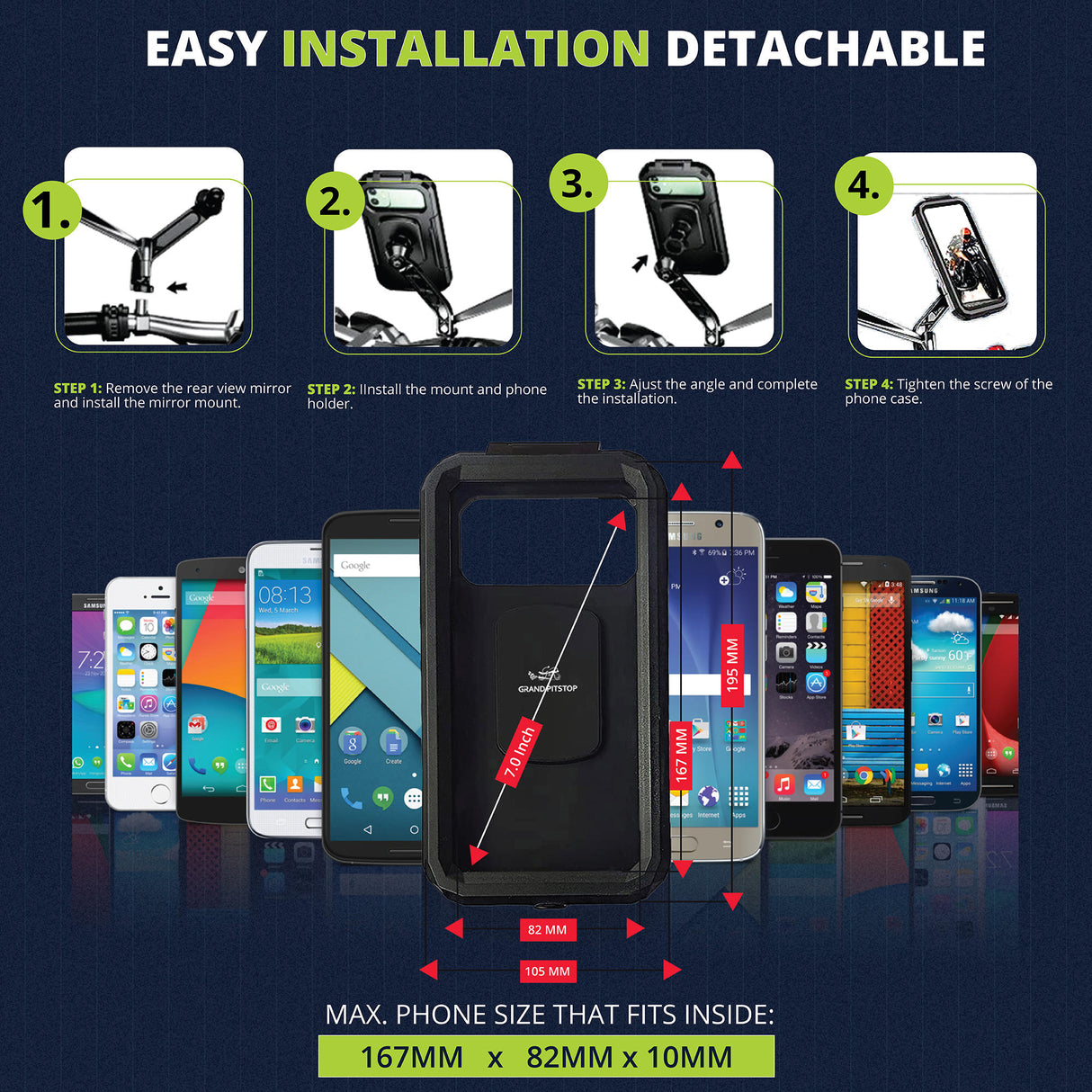 Waterproof Mobile Holder Mirror Mount - Black