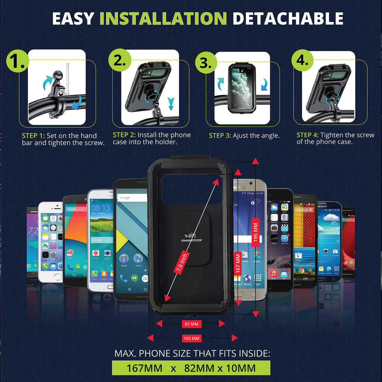 Waterproof Mobile Holder for Bike Handlebar with 15 W Wireless Charger - Black