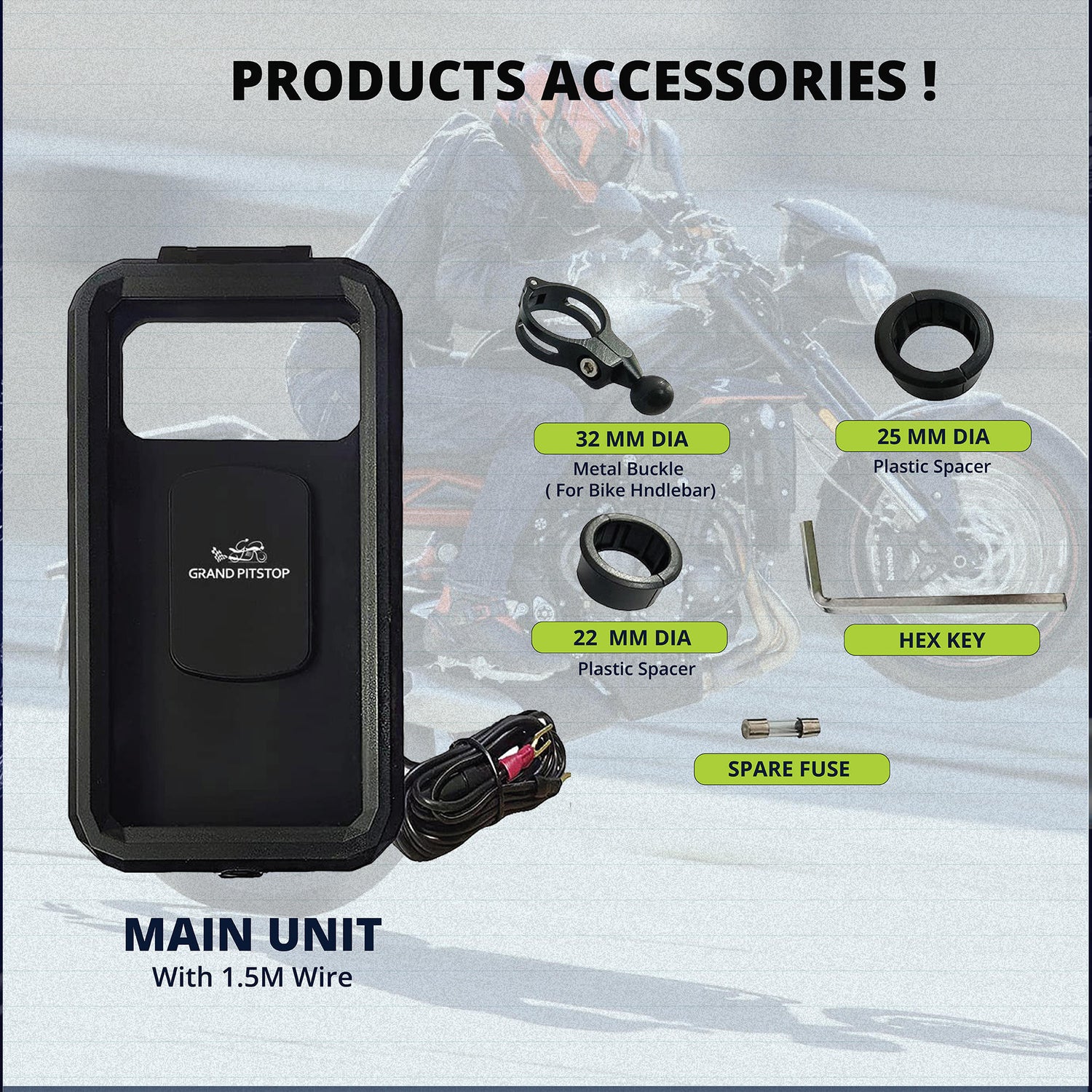 Waterproof Mobile Holder for Bike Handlebar with 15 W Wireless Charger - Black