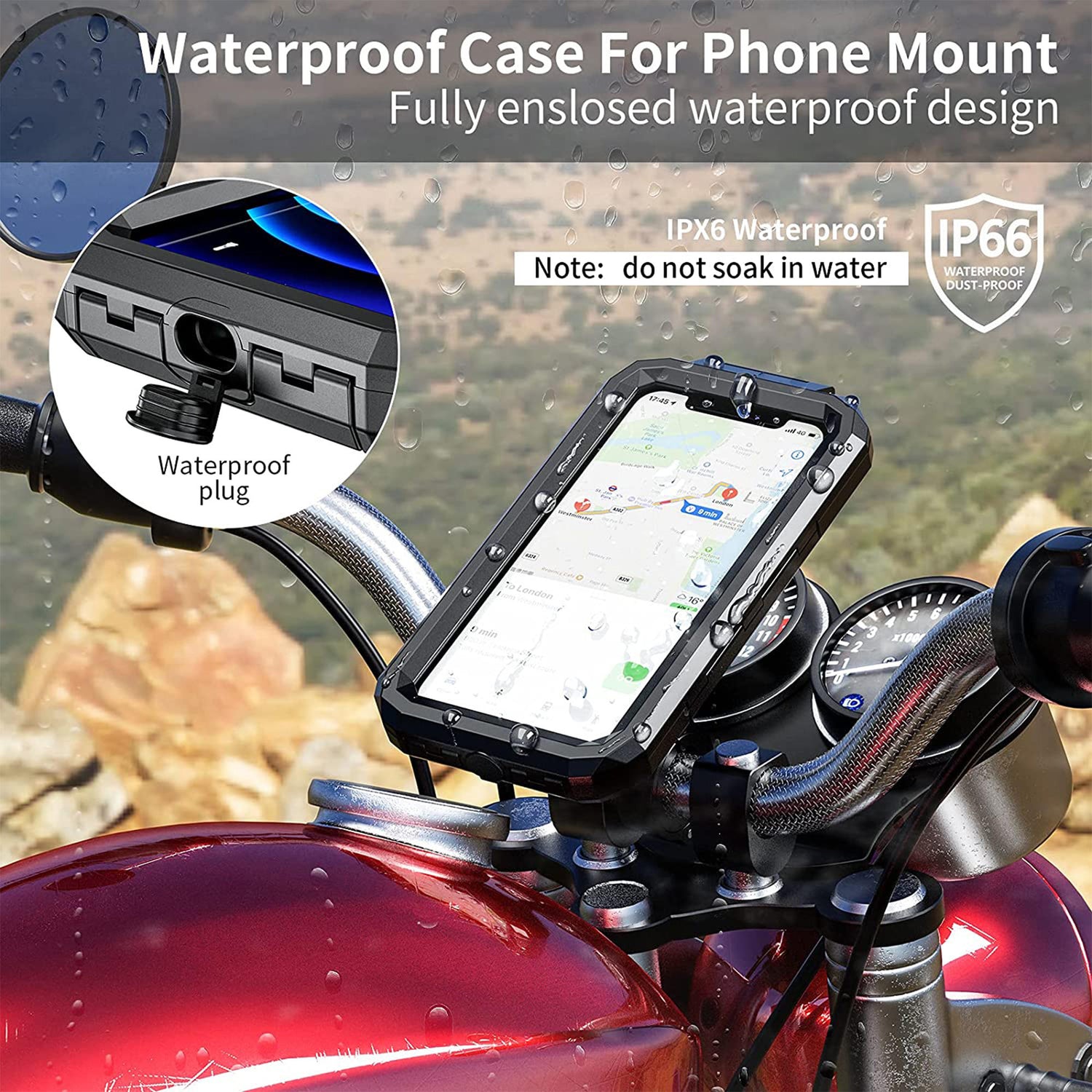 Waterproof Mobile Holder for Bike Handlebar with 15 W Wireless Charger - Black