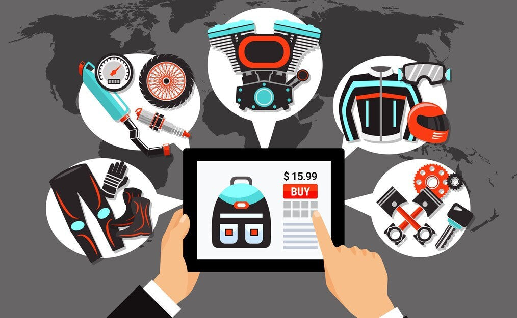 image depicting online shopping of different bike accessories and gears