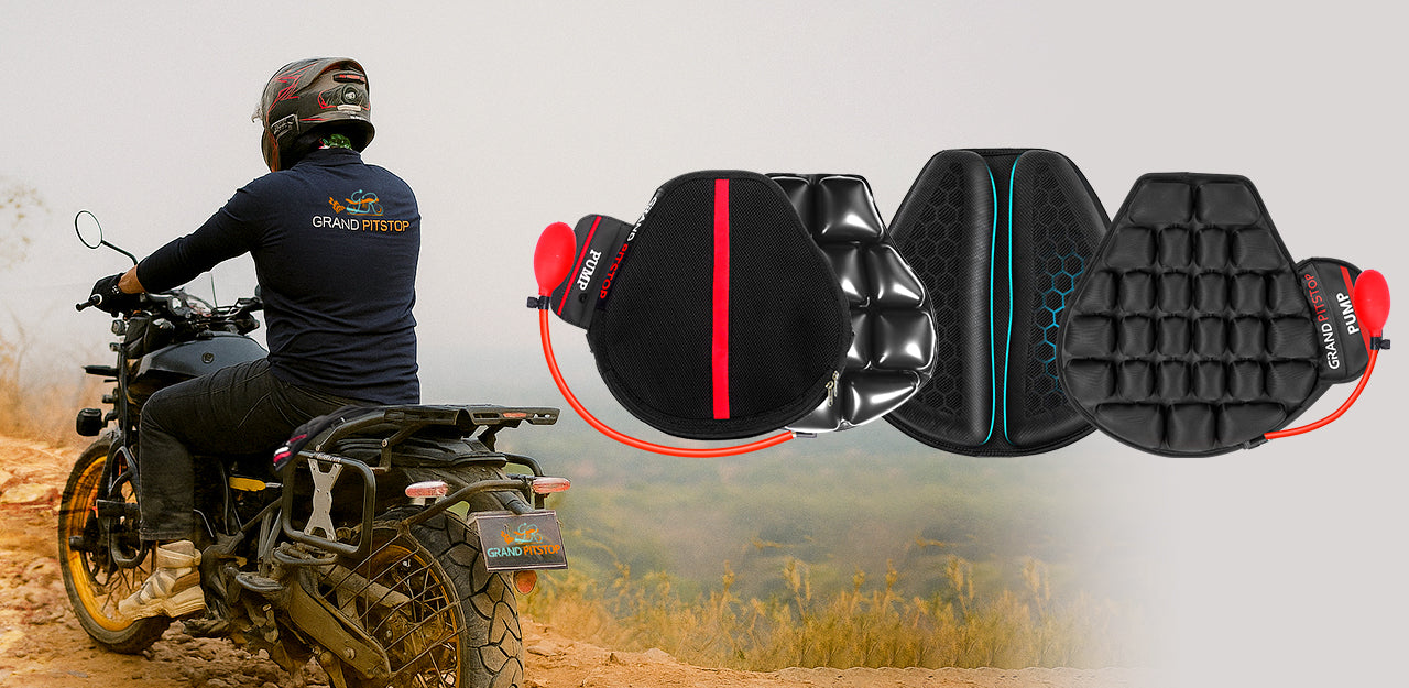A rider on a bike with images of different kinds of bike seat cushions