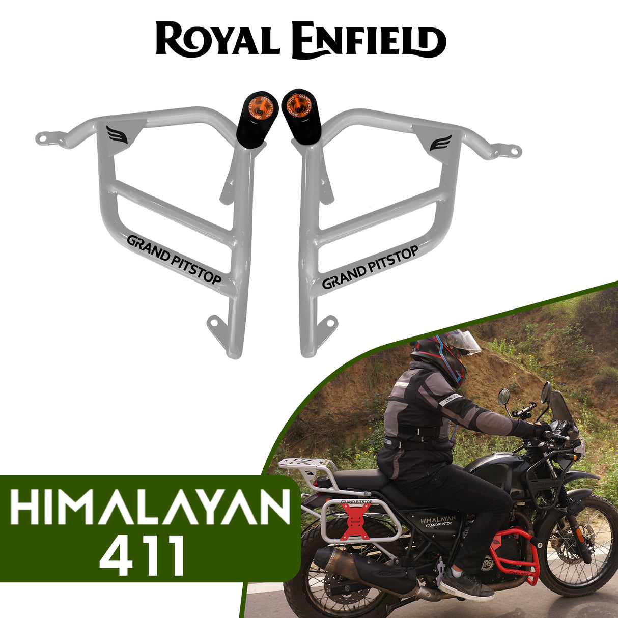 Crash Guard with Slider For Royal Enfield Himalayan-Silver
