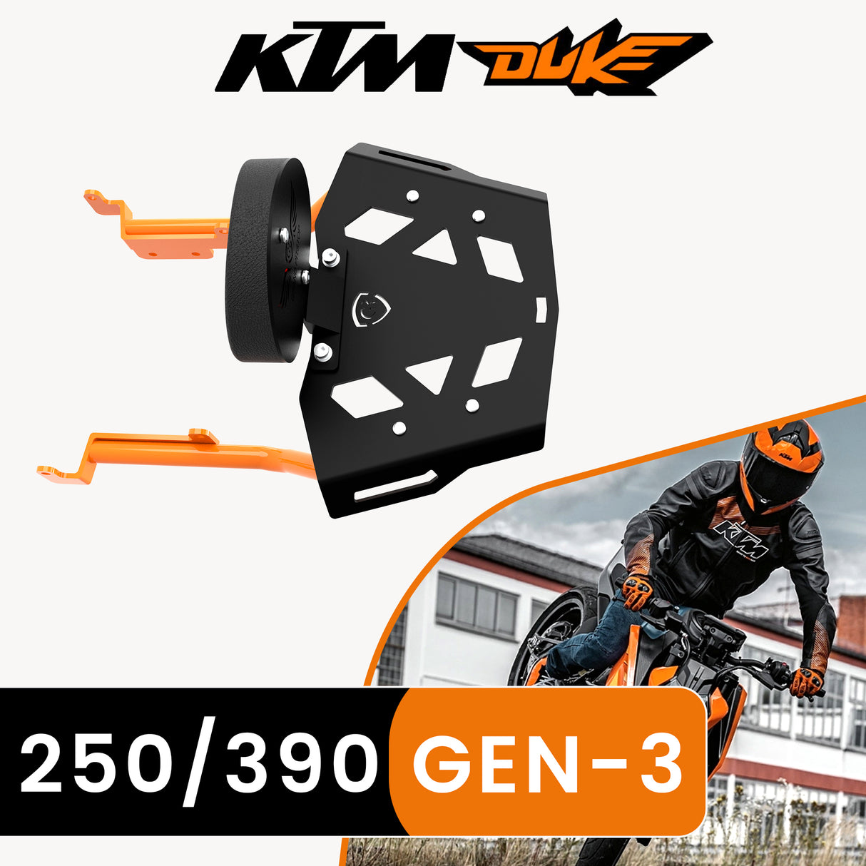 Toprack with Backrest for KTM DUKE 390/250 Gen 3 - Black/Orange