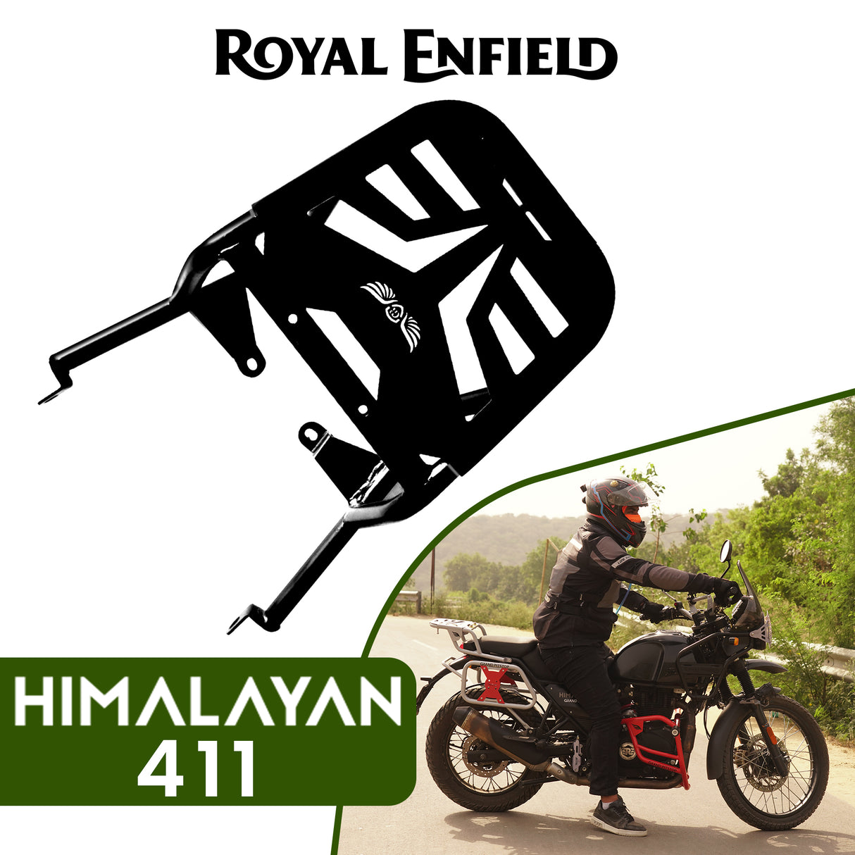 Extended Top Rack-Carrier with Plate, compatible with Pillion Backrest For Royal Enfield Himalayan-Black
