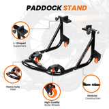 Dismantlable Rear Paddock Stand With 360 Rotation & Skate Wheels (Bike Wt upto: 280 kgs) - Black