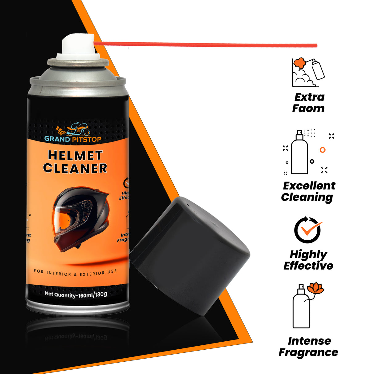 GRAND PITSTOP Helmet Cleaner Spray 160 ml | Antibacterial Foaming Helmet Interior Cleaner | Odor Remover | Safe for Skin & Hair | Deep Cleans Helmet Padding & Liner