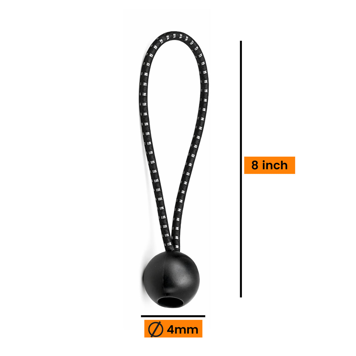 Bungee Balls With Reflecting  (8 Inches) - Set Of 10 - Black