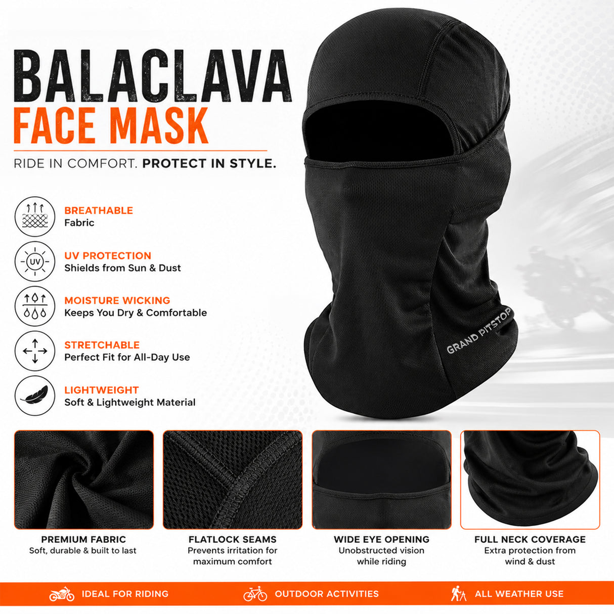 Face Mask for Bike, Ski, Cycling, Running, Hiking - Black
