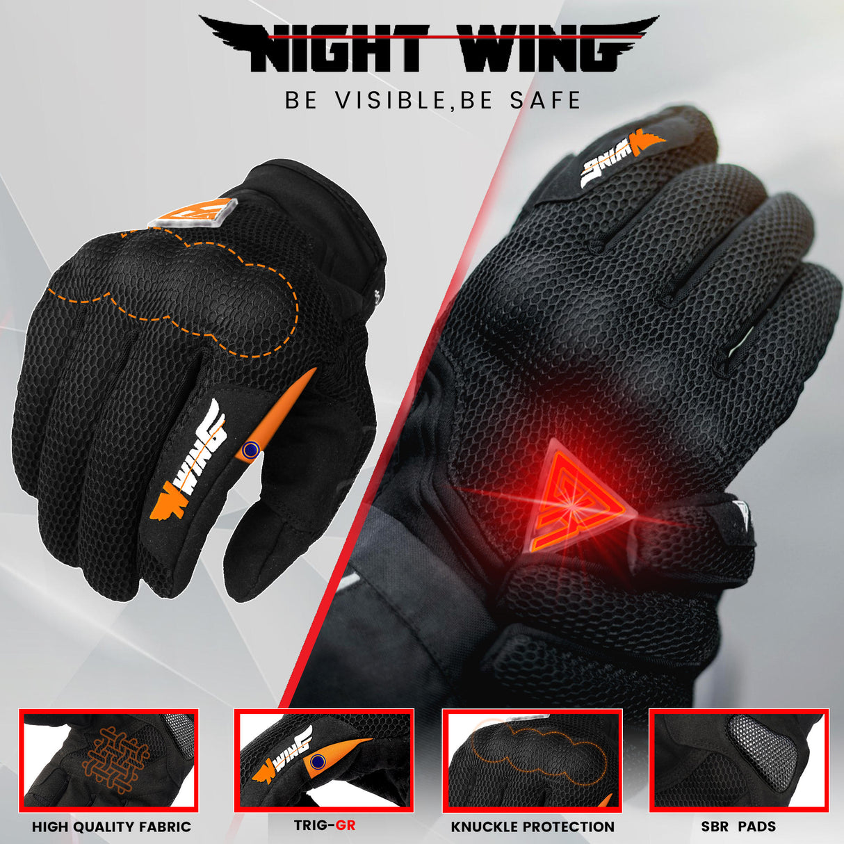 Night Wing Motorcycle Gloves - White