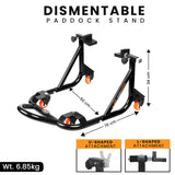 Dismantlable Rear Paddock Stand With 360 Rotation & Skate Wheels (Bike Wt upto: 280 kgs) - Black