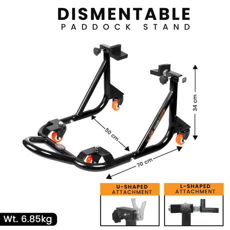 Dismantlable Rear Paddock Stand With 360 Rotation & Skate Wheels (Bike Wt upto: 280 kgs) - Black