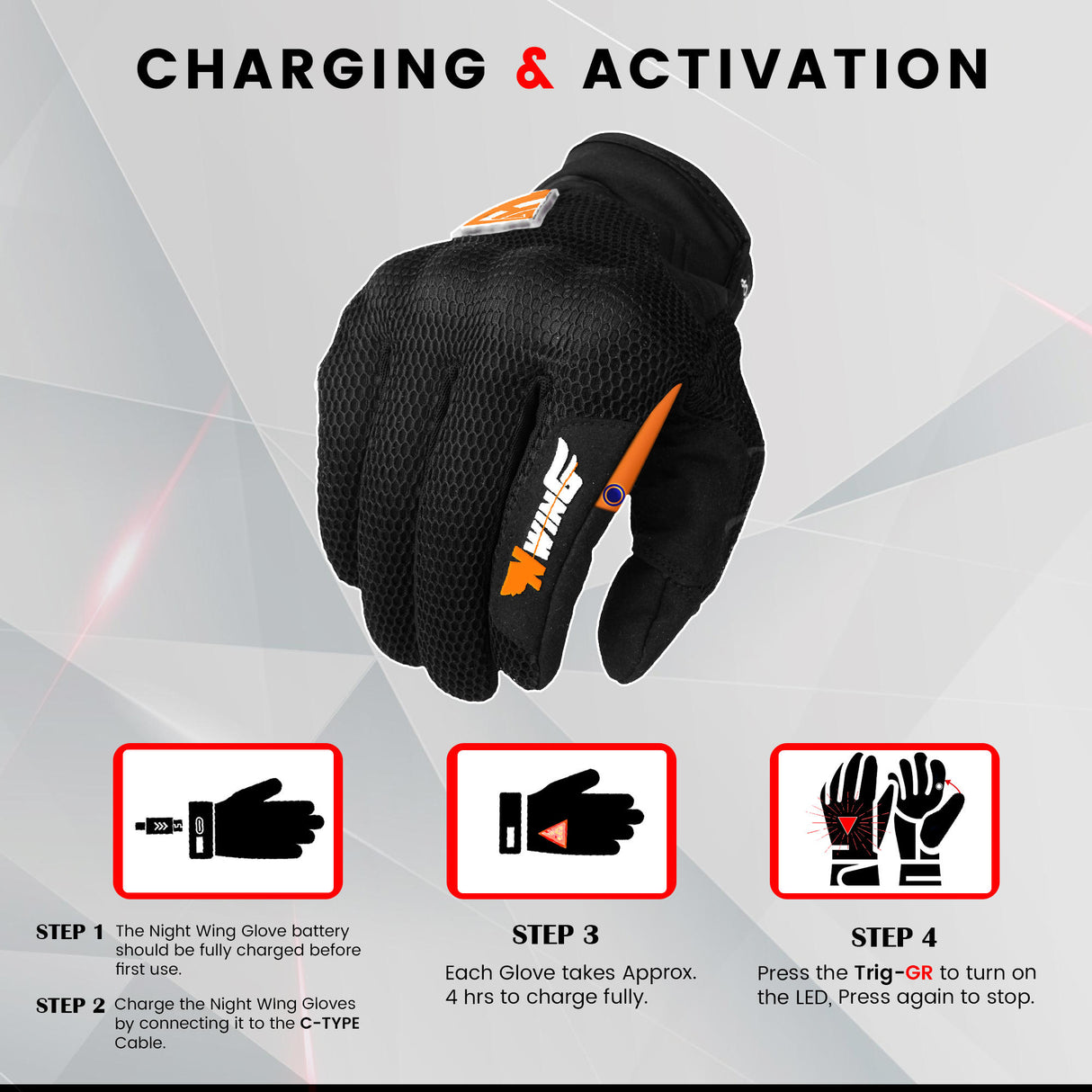 Night Wing Motorcycle Gloves - White