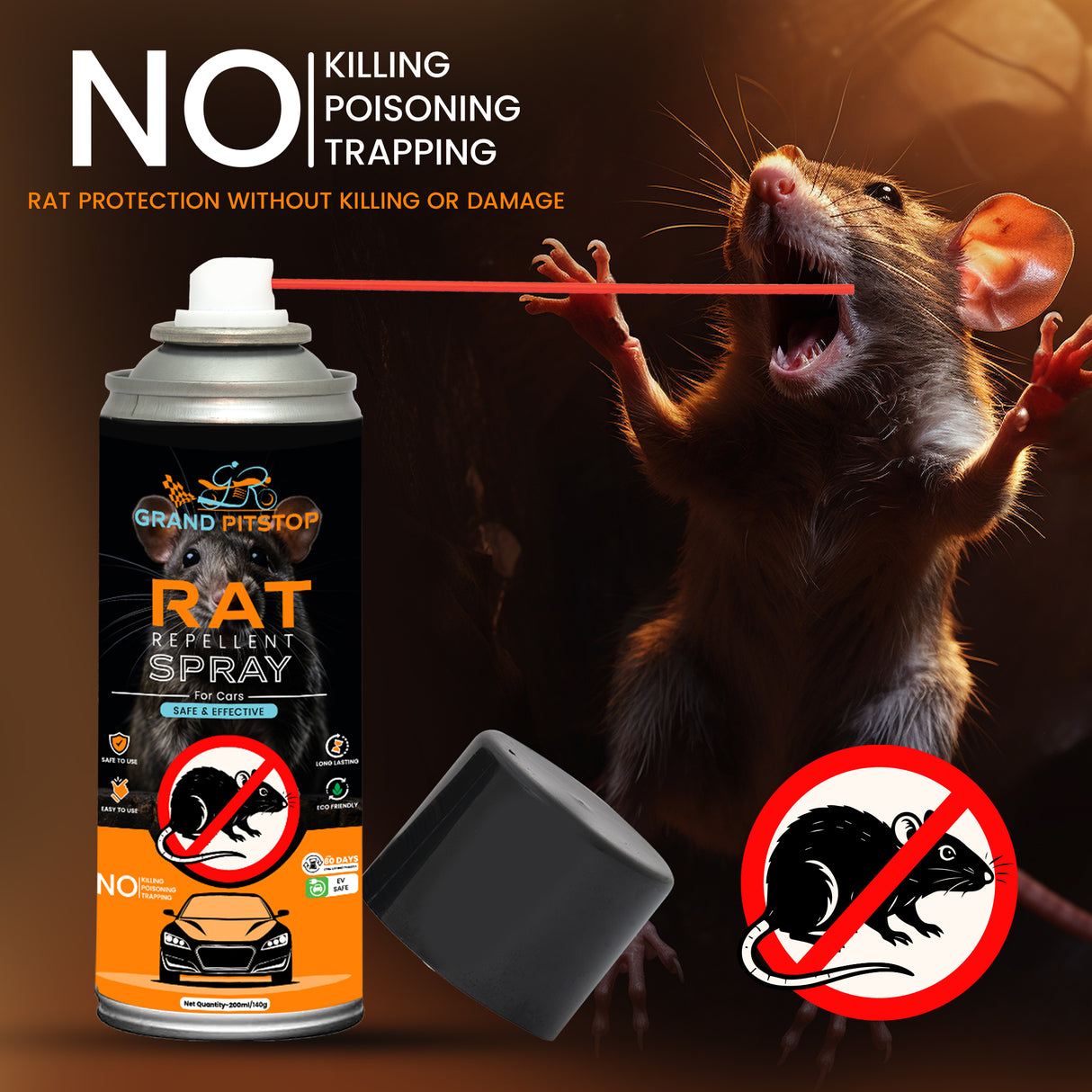 GRAND PITSTOP Rat Repellent Spray for Cars 200 ml | Non-Toxic Rodent Repeller for Car Engine Bay & Interior | Long-Lasting Protection | Easy Spray Application