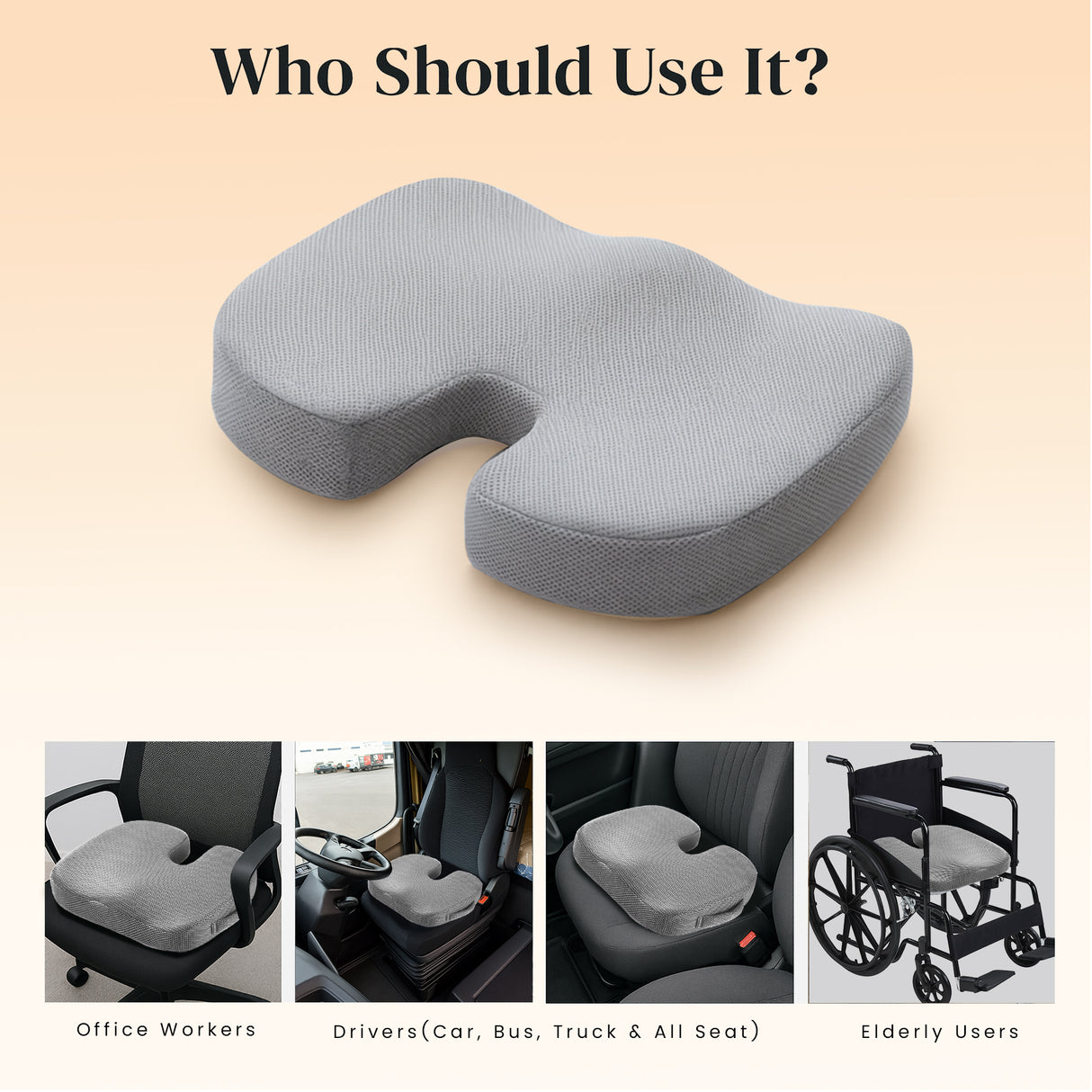 GRAND PITSTOP Ultimate Pro Seat Cushion | Relieves Back & Coccyx Pain | Cool Gel Memory Foam for Orthopedic Support | Weight up to 120 kg | for Long Sitting Hours on Office/Home Chair/Car | Grey