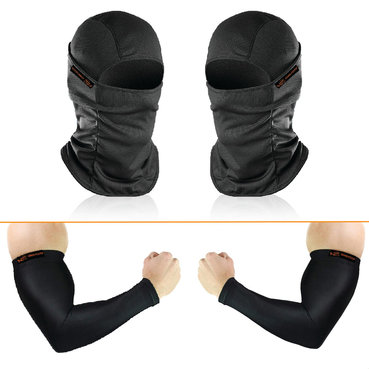 Arm Sleeve and Face Mask Combo, Pack of 4, Black)