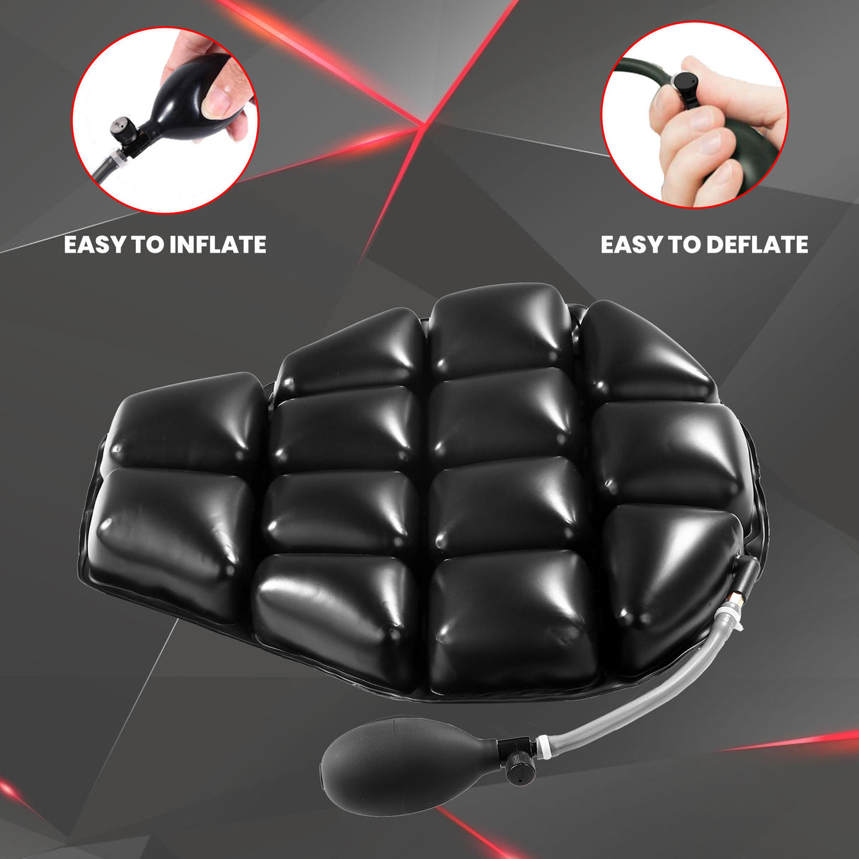 Combo - Air Seat for Medical, Offices, Home, Motorcycle and Car Lumbar Support & Inflator
