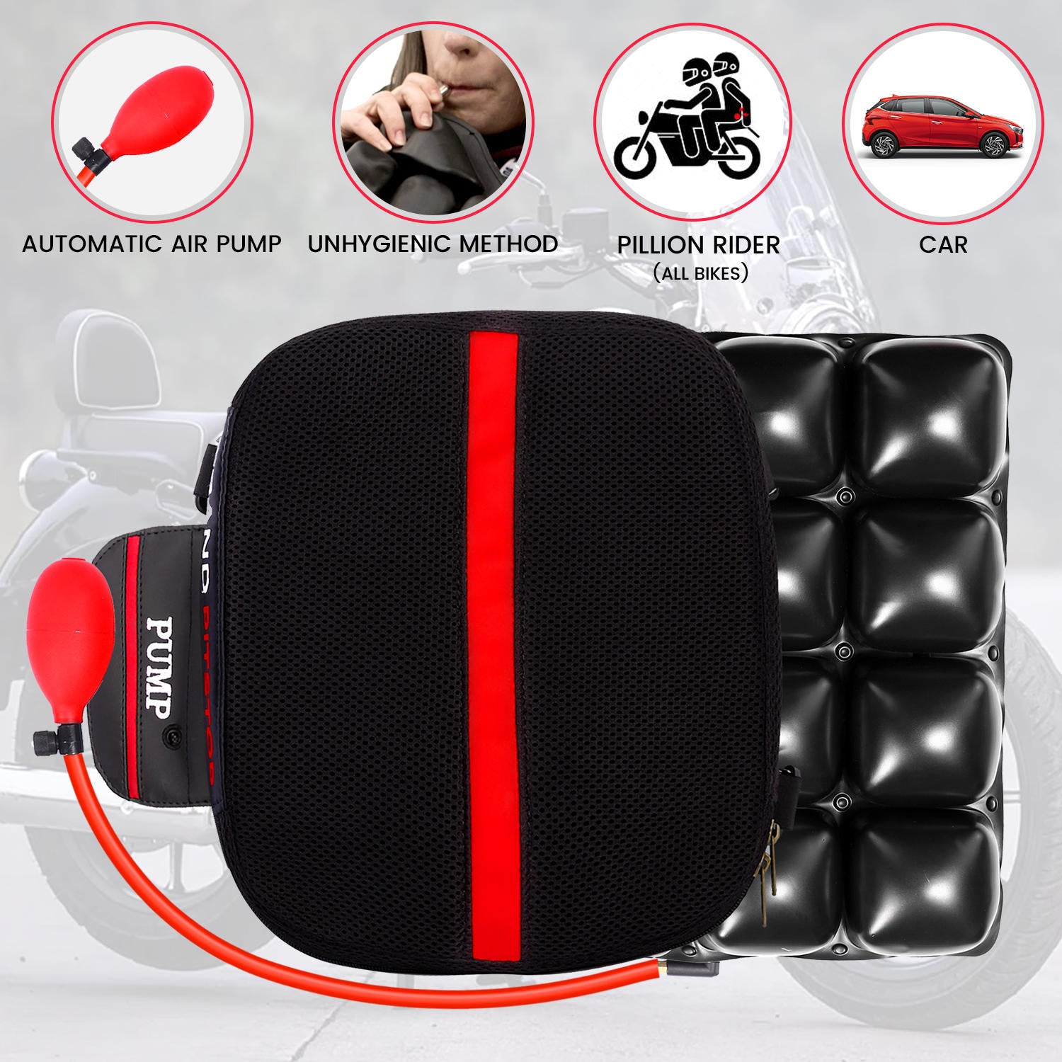Buy Air Seat Cushion With Airpump for Bike Long Rides (Pillion