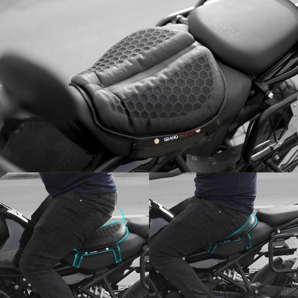 Motorcycle Honeycomb Gel Air Seat Cushion for Medical, Offices, Home, Motorcycle and Car Lumbar Support - Universal Fit & Breathable Design