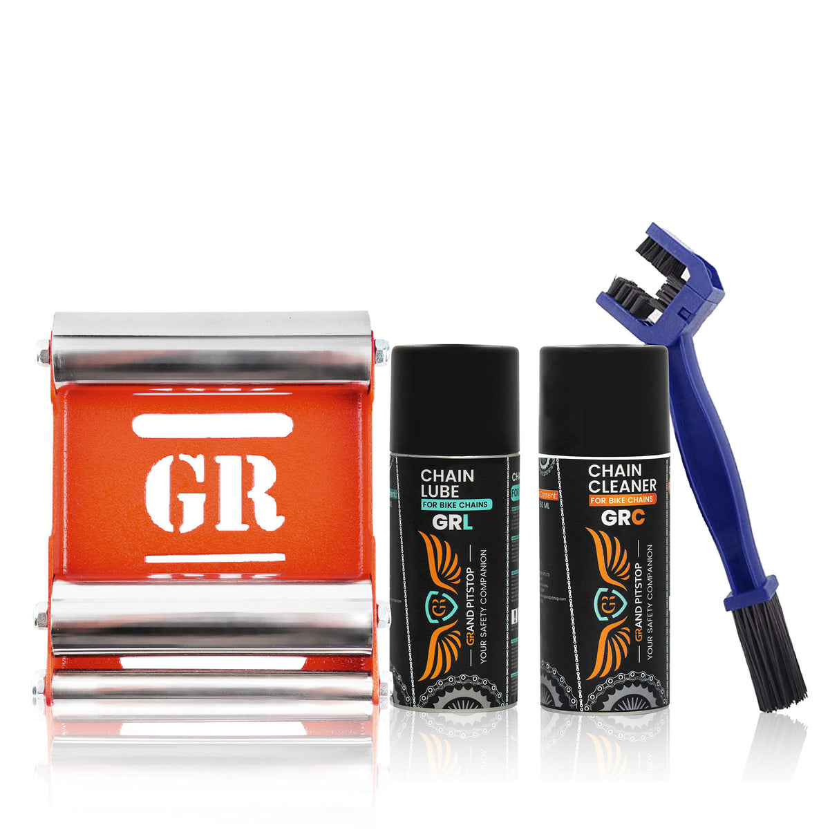 Combo of Chain Cleaning Brush & GR Chain Cleaner-160ml & GR Chain Lube-160ml & Groller Medium