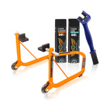 Combo of Chain Cleaning Brush & GR Chain Cleaner-500ml & GR Chain Lube-500ml & Non-Dismantable Universal Paddock Stand-Orange