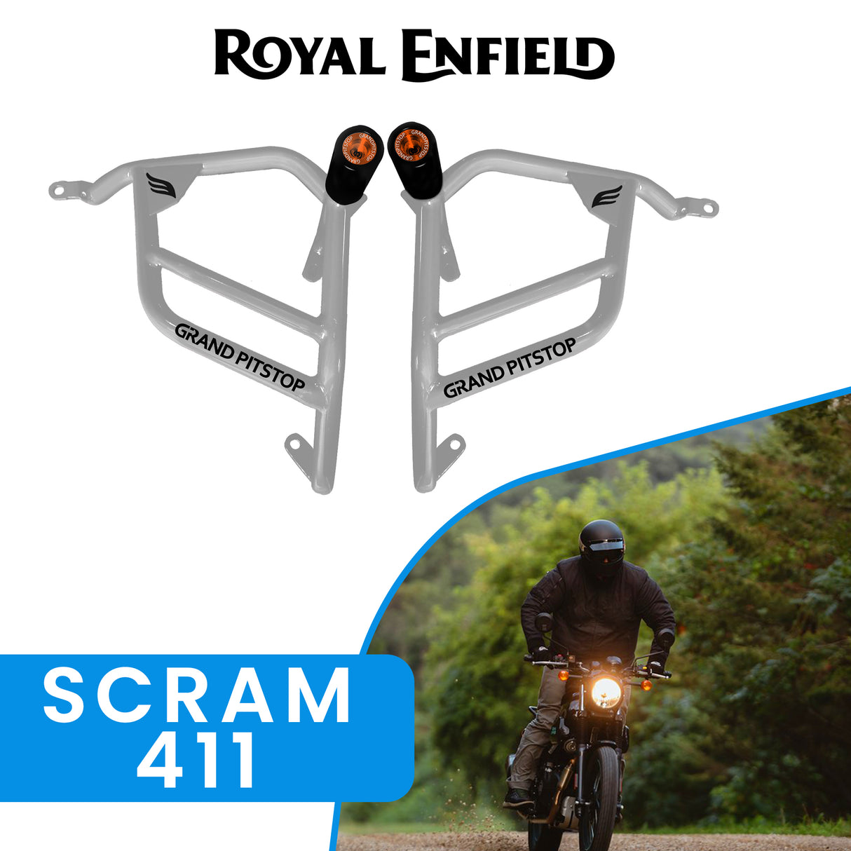CRASH GUARD (PAIR) - Silver for Royal Enfield - SCRAM 411