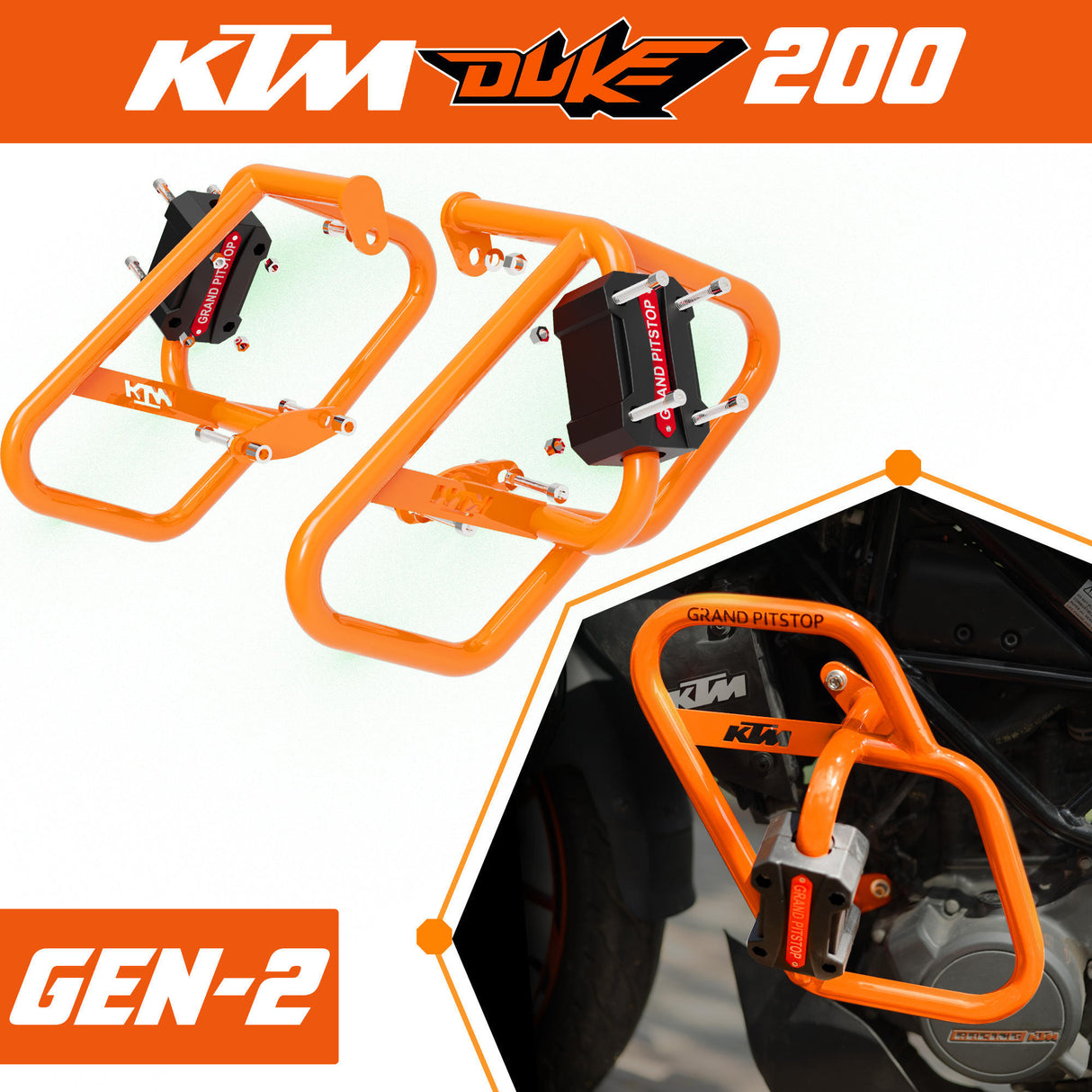 CRASH GUARD (PAIR) - Orange for KTM DUKE 200 Gen 2