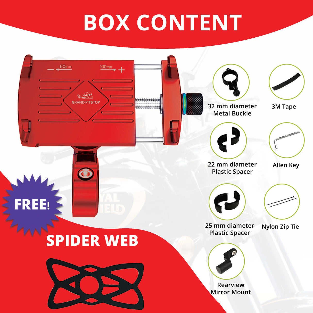 Claw Grip Aluminium Mobile Holder Mount - Red
