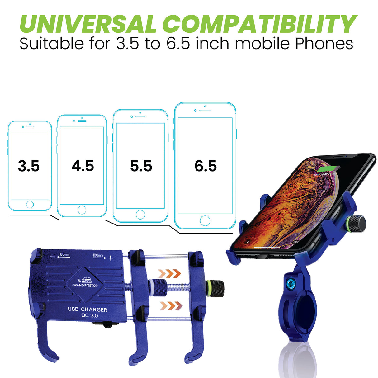 Claw with Jaw Grip Aluminium Mobile Holder with Charger - Blue