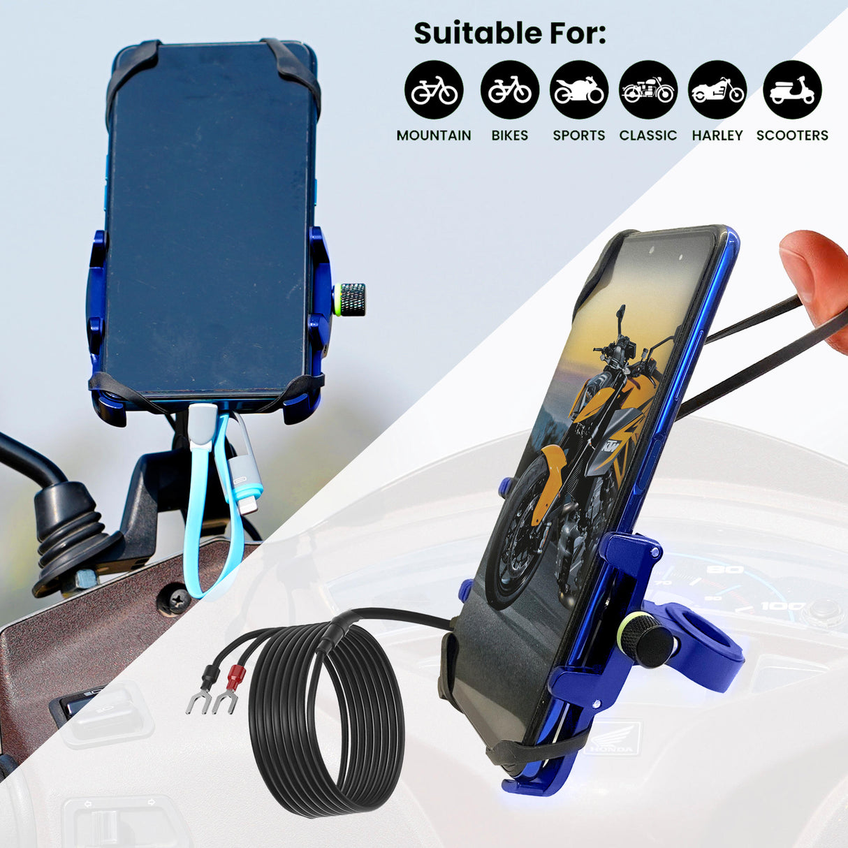 Claw with Jaw Grip Aluminium Mobile Holder with Charger - Blue